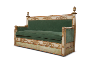 French Empire Giltwood Settee with later velvet upholstery. Imperial bee motif on back; Circa 1810