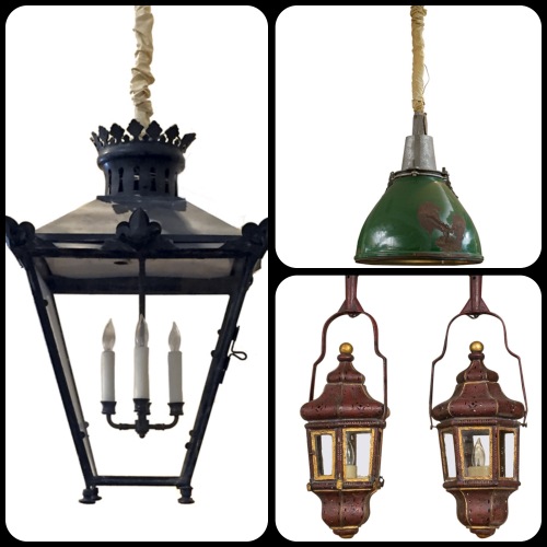 Three antique lanterns at Garden Court Antiques