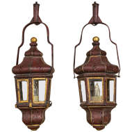 Pair of Venetian Red and Gilt Tole Lanterns, Italy circa 1780