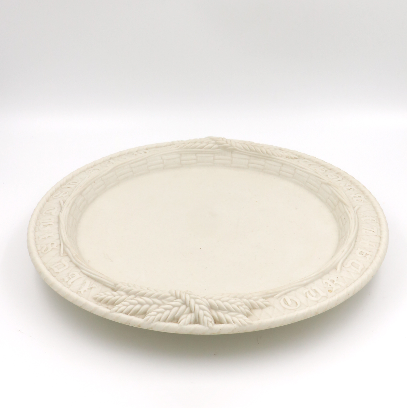 White Ceramic Bread Plate w Lord's Prayer 19th C. 415 3551690