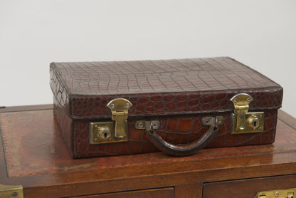 Garden Court Antiques San Francisco An English Alligator Leather Suitcase on Later Stand, circa 1880;