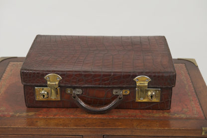 Garden Court Antiques San Francisco An English Alligator Leather Suitcase on Later Stand, circa 1880;