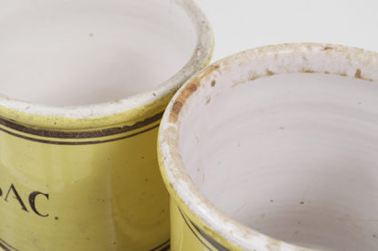 Garden Court Antiques - Pair of yellow glazed ceramic "Tabac" jars