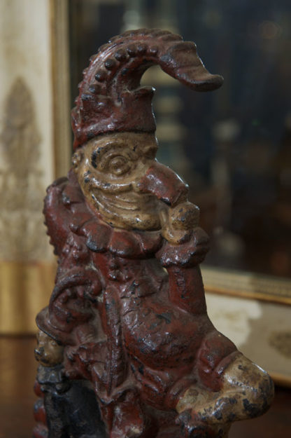Painted Cast Iron Door Stop depicting Punch and his dog, Toby, English circa 1880