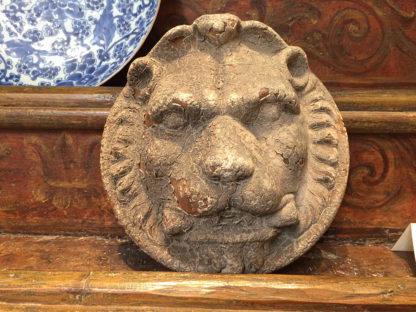 Pair of cast iron lion masks circa 1900 Garden Court Antiques San Francisco
