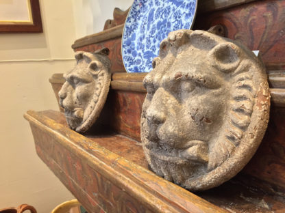 Pair of cast iron lion masks circa 1900 Garden Court Antiques San Francisco