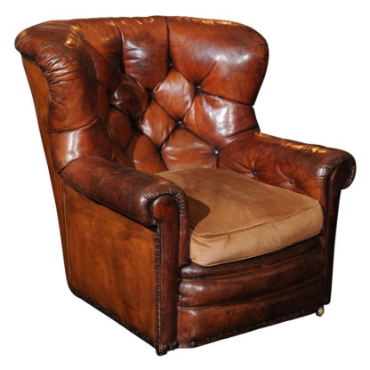 Tufted Leather Armchair with original leather, circa 1860