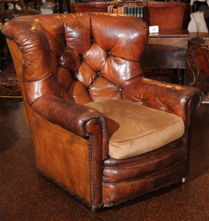 Tufted Leather Armchair with original leather, circa 1860