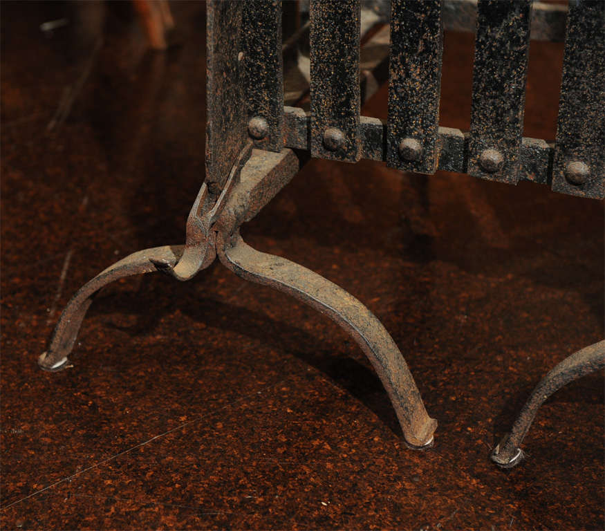Garden Court Antiques - Iron Firedogs with Log Basket; English circa 1880