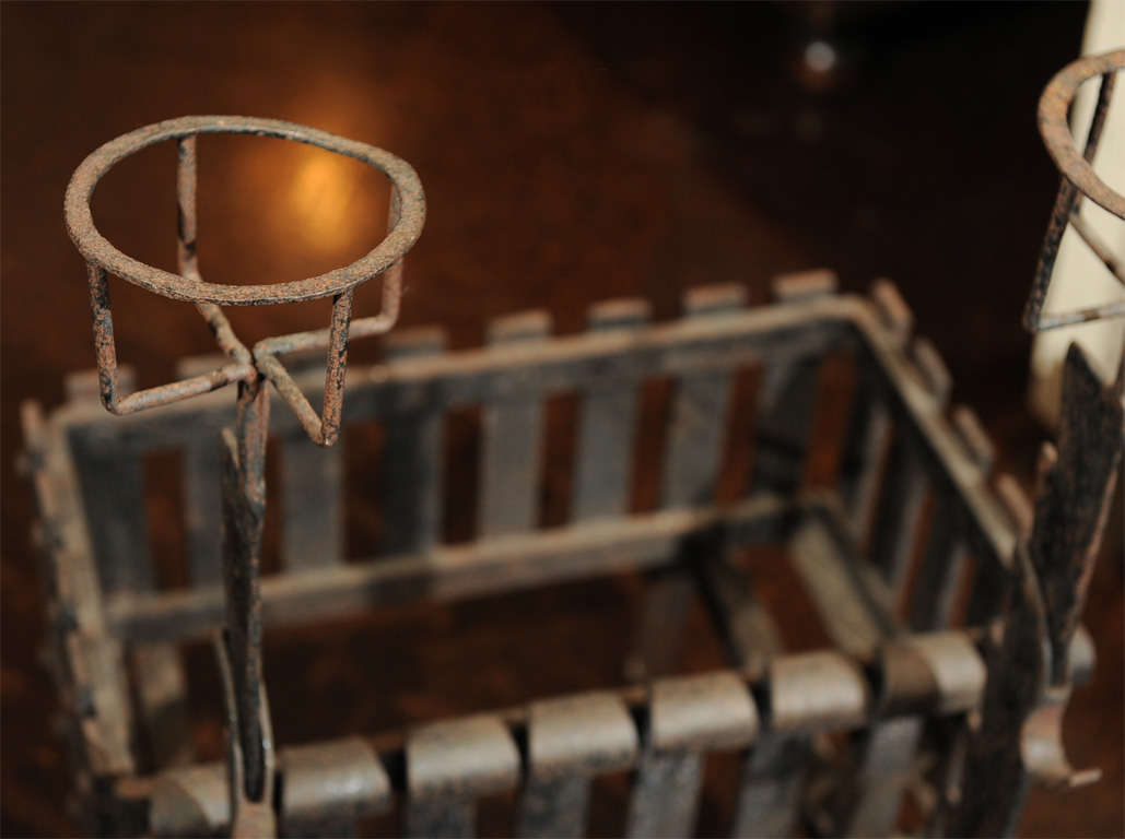 Garden Court Antiques - Iron Firedogs with Log Basket; English circa 1880