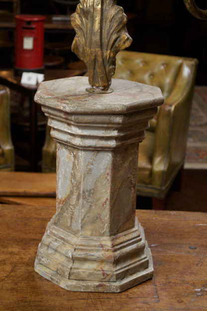 Carved Giltwood Candelabra on Later Faux Marble Base. French circa 1800