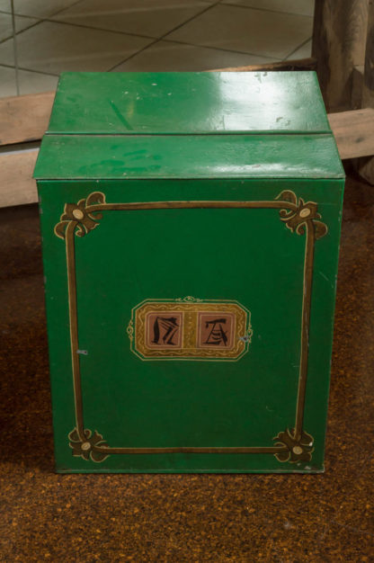 Large Scale Green Tin Bin, English circa 1880