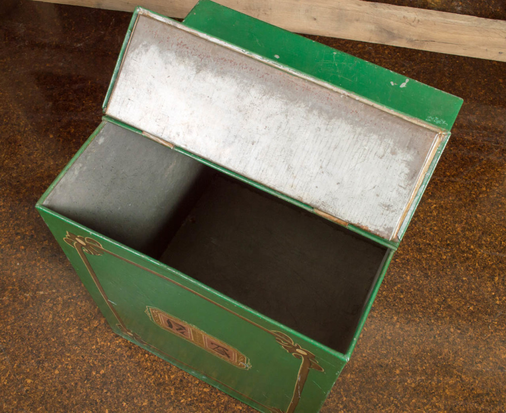 Large Scale Green Tin Bin, English circa 1880 Garden Court Antiques