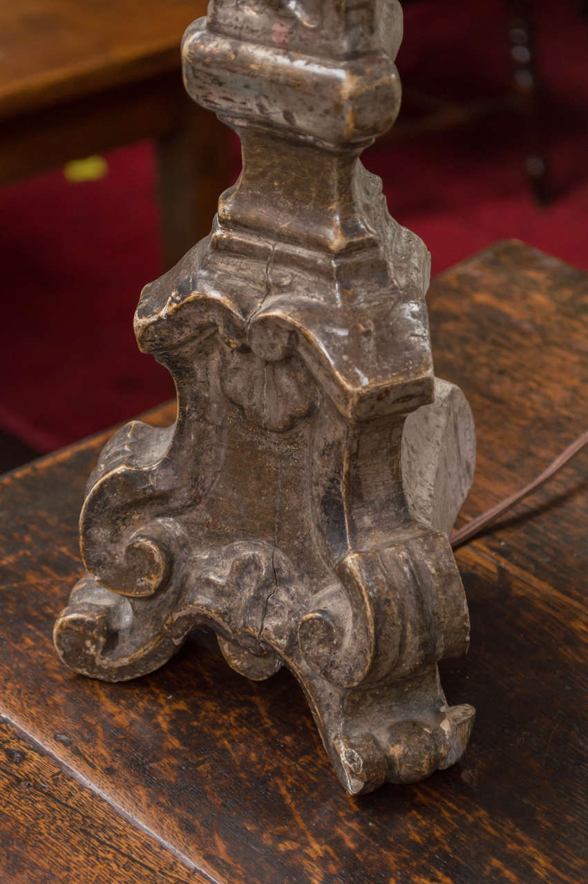 Silver gilt pricket stick, French, circa 1860 mounted as a table lamp.
