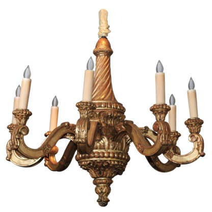 Elegantly carved eight light giltwood chandelier