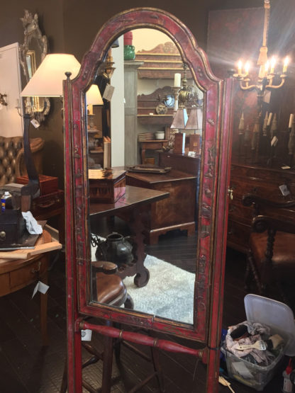 Antique Red Chinoiserie Cheval Mirror French circa 1900 - Garden Court Antiques San Francisco