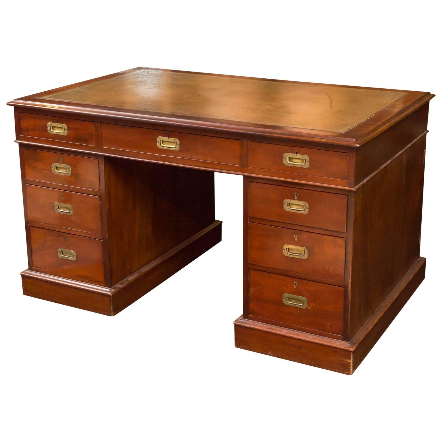 Mahogany Campaign Partners Desk  circa 1860 Garden Court 