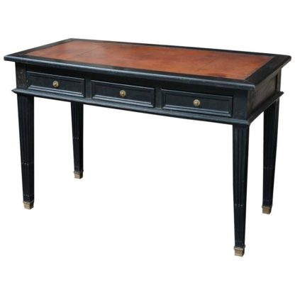 Garden Court Antiques, San Francisco - Ebonized three-drawer bureau plat with embossed leather top, French, circa 1880.