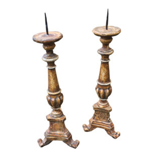 Garden Court Antiques, San Francisco Pair of Small Scale Carved Gilded Pricket Sticks, French Circa 1870
