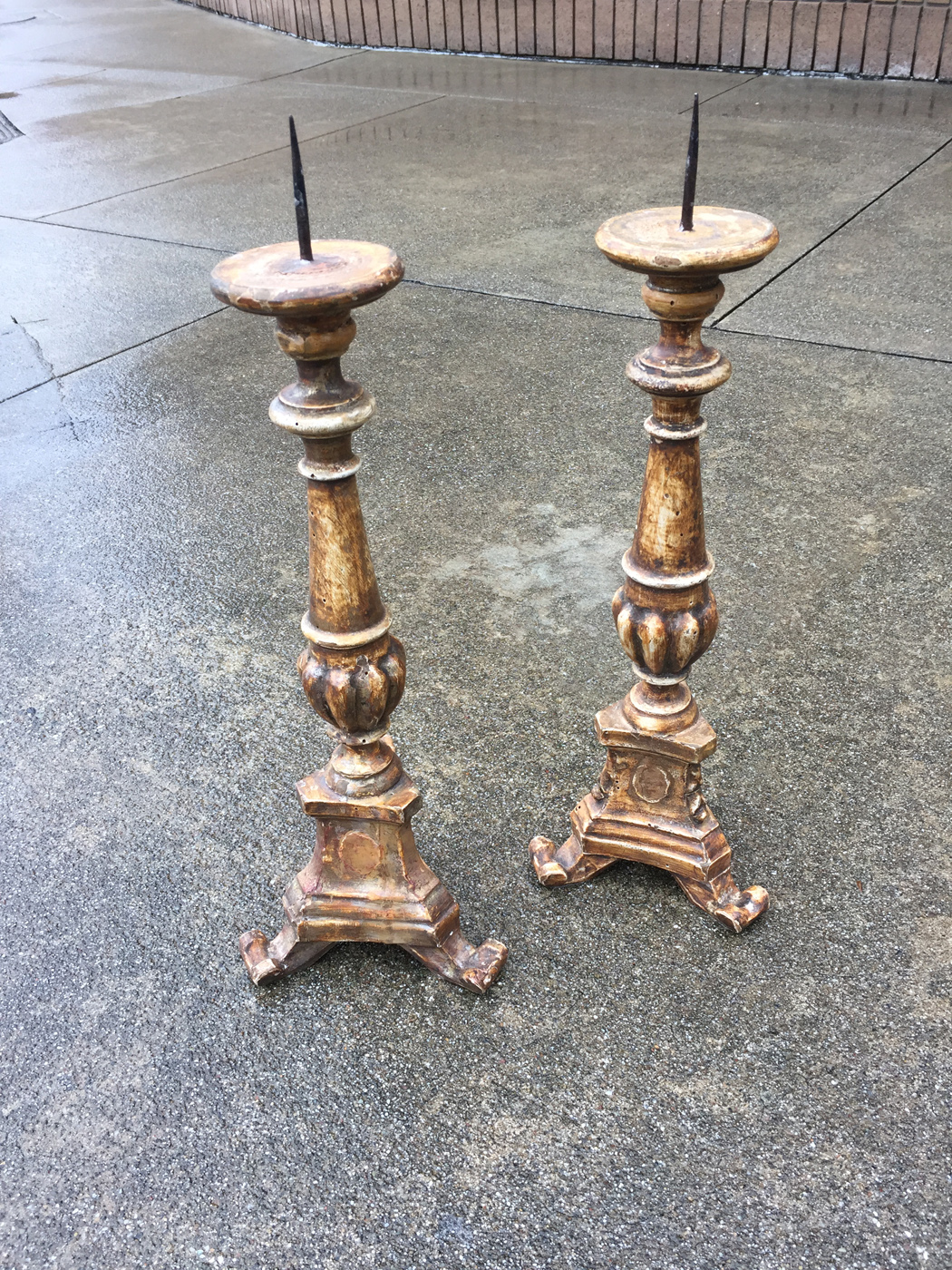 Pair of Small Scale Carved Gilded Pricket Sticks, French Circa 1870