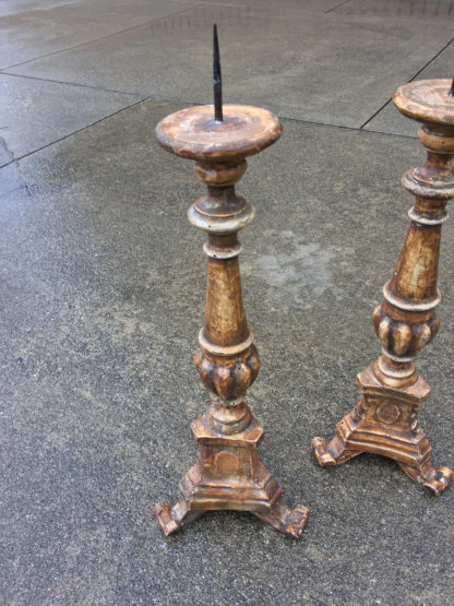 Garden Court Antiques, San Francisco Pair of Small Scale Carved Gilded Pricket Sticks, French Circa 1870