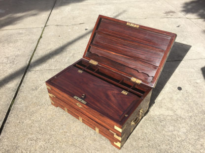 Garden Court Antiques, San Francisco - A Very Large Anglo-Indian Campaign Style Solid Rosewood Writing Box with Brass Accents, Circa 1850