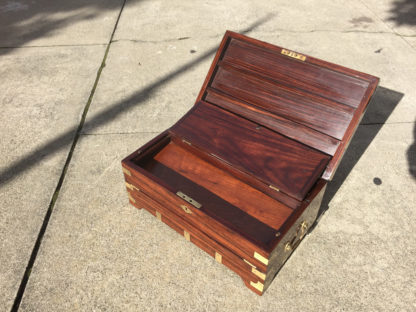 Garden Court Antiques, San Francisco - A Very Large Anglo-Indian Campaign Style Solid Rosewood Writing Box with Brass Accents, Circa 1850