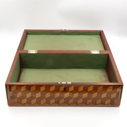 Garden Court Antiques, San Francisco - Very Large Marquetry Box with Impressive Tumbling Block inlay, Early 19th Century.