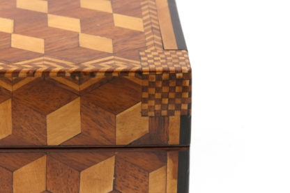 Garden Court Antiques, San Francisco - Very Large Marquetry Box with Impressive Tumbling Block inlay, Early 19th Century.