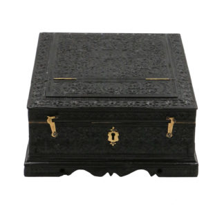 Garden Court Antiques, San Francisco - Ornately Carved Anglo-Indian Solid Ebony Box With Concealed Mirror, Mid 19th Century