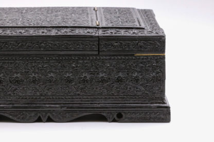 Garden Court Antiques, San Francisco - Ornately Carved Anglo-Indian Solid Ebony Box With Concealed Mirror, Mid 19th Century