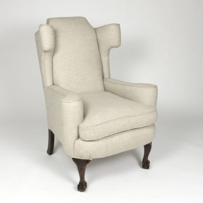 Large Scale English Wing Chair With Mahogany Frame, Carved Mahogany Ball And Claw Feet, Circa 1870 Garden Court Antiques, San Francisco
