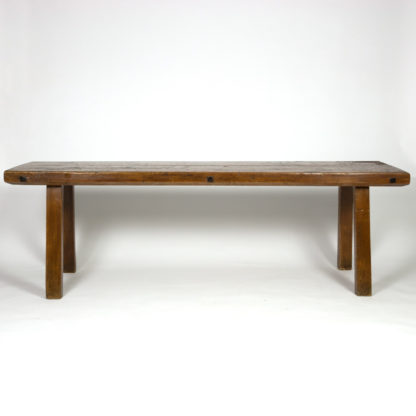 Rustic Elm Work Bench With Square Iron Pegs, English Circa 1880. Garden Court Antiques, San Francisco