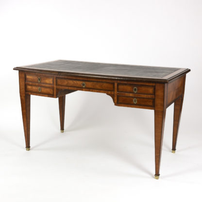 French Neoclassic Style Tulipwood And Kingwood Bureau Plat With Embossed Black Leather Top, French Circa 1870 Garden Court Antiques, San Francisco