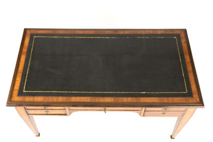 French Neoclassic Style Tulipwood And Kingwood Bureau Plat With Embossed Black Leather Top, French Circa 1870 Garden Court Antiques, San Francisco