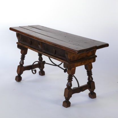 18th Century Spanish Walnut Two-drawer Low Trestle Table With Turned Legs, Circa 1780.
