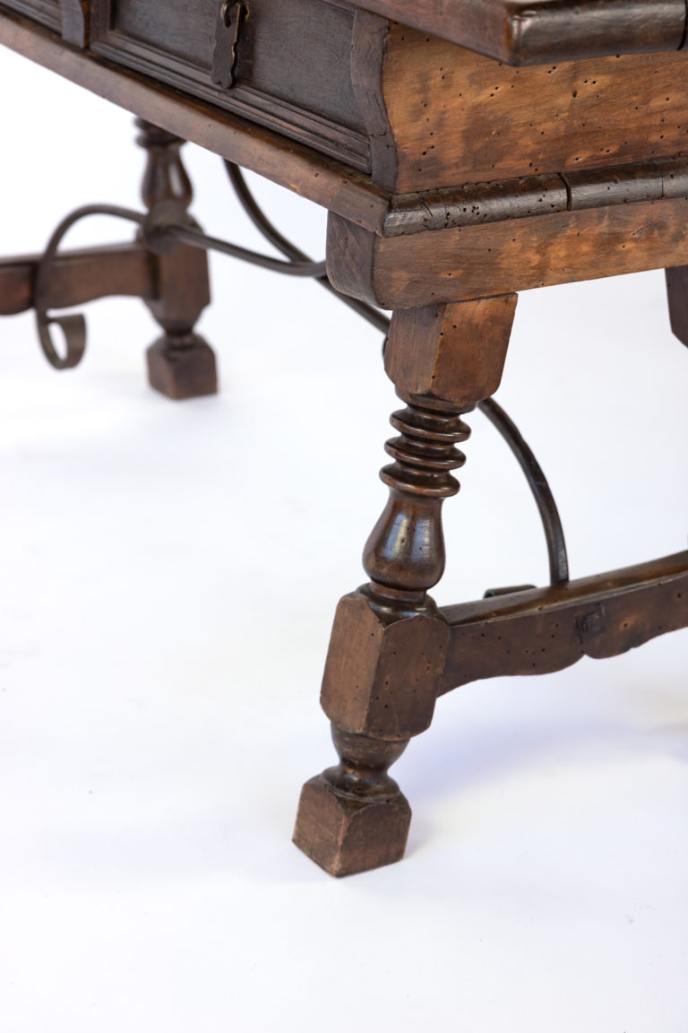 18th Century Spanish Walnut Twodrawer Low Trestle Table With Turned