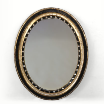 Irish Oval Mirror With Moulded Parcel-Gilded And Ebonized Frame, Applied With Mirrored Glass Facets, Circa 1890