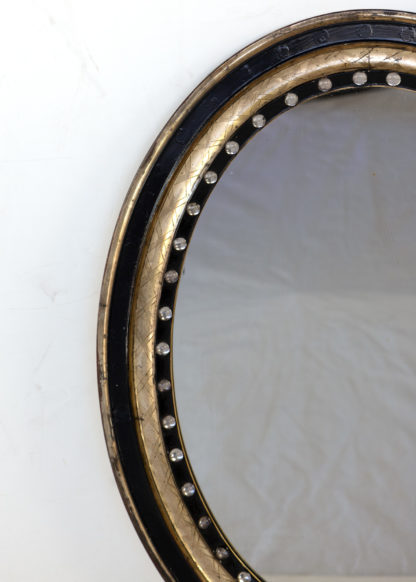 Irish Oval Mirror With Moulded Parcel-Gilded And Ebonized Frame, Applied With Mirrored Glass Facets, Circa 1890