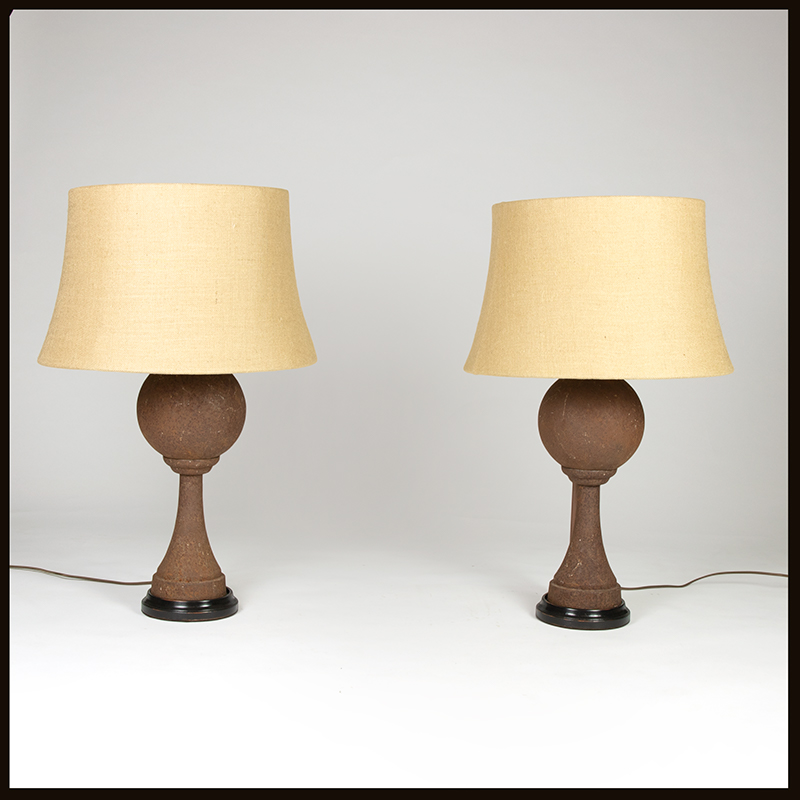 Pair Of Iron Ball, "boule", chasse-roues mounted as table lamps, French, circa 1870.