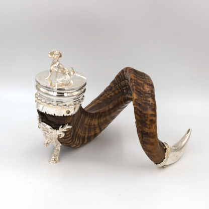 A Pair of Handsome Ram’s Horn Snuff Mulls; with Dog Finials, Silver Mounts; Scottish, Circa 1850
