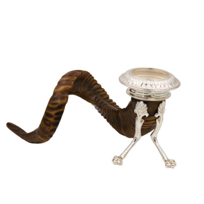 Victorian-era Scottish Rams Horn and Silver Candle Holder, Mid-19th Century.
