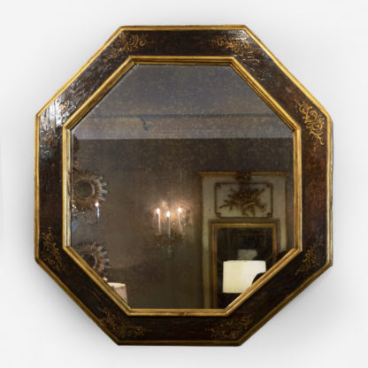 Italian Baroque Period Amber Paint And Parcel-Gilt Octagonal Mirror Frame; Circa 1680.