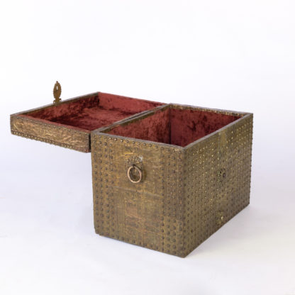Spanish Brass Covered Traveling Box With Extensive Brass Nailhead Trim Decoration; Spanish, Circa 1810.