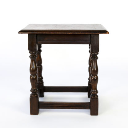 English Oak Joint Stool With Turned Legs & Box Stretcher, Circa 1880.