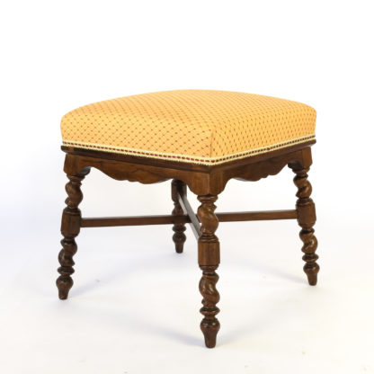 Elegant French Turned Walnut And Upholstered Stool, Circa 1870.