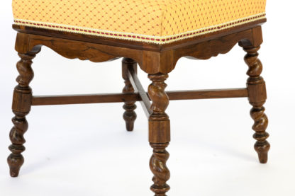 Elegant French Turned Walnut And Upholstered Stool, Circa 1870.