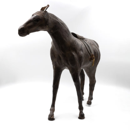 19th Century Leather Clad Model Of Horse With Glass Eyes, English, Circa 1870.