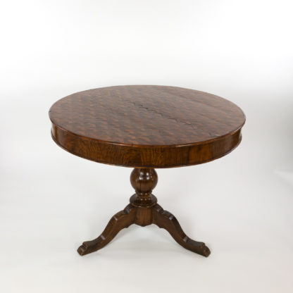 Italian Walnut Round Pedestal Base Center Table With A Concave Hexagonal Parquetry Inlay, Circa 1860