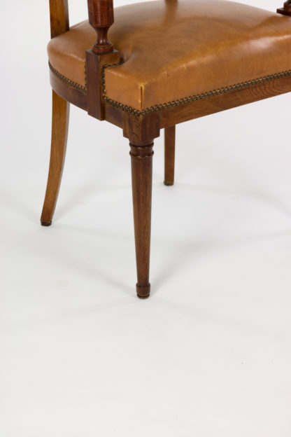 Neoclassical Style Mahogany Armchair With Turned Column Front Legs; Italy, Circa 1900